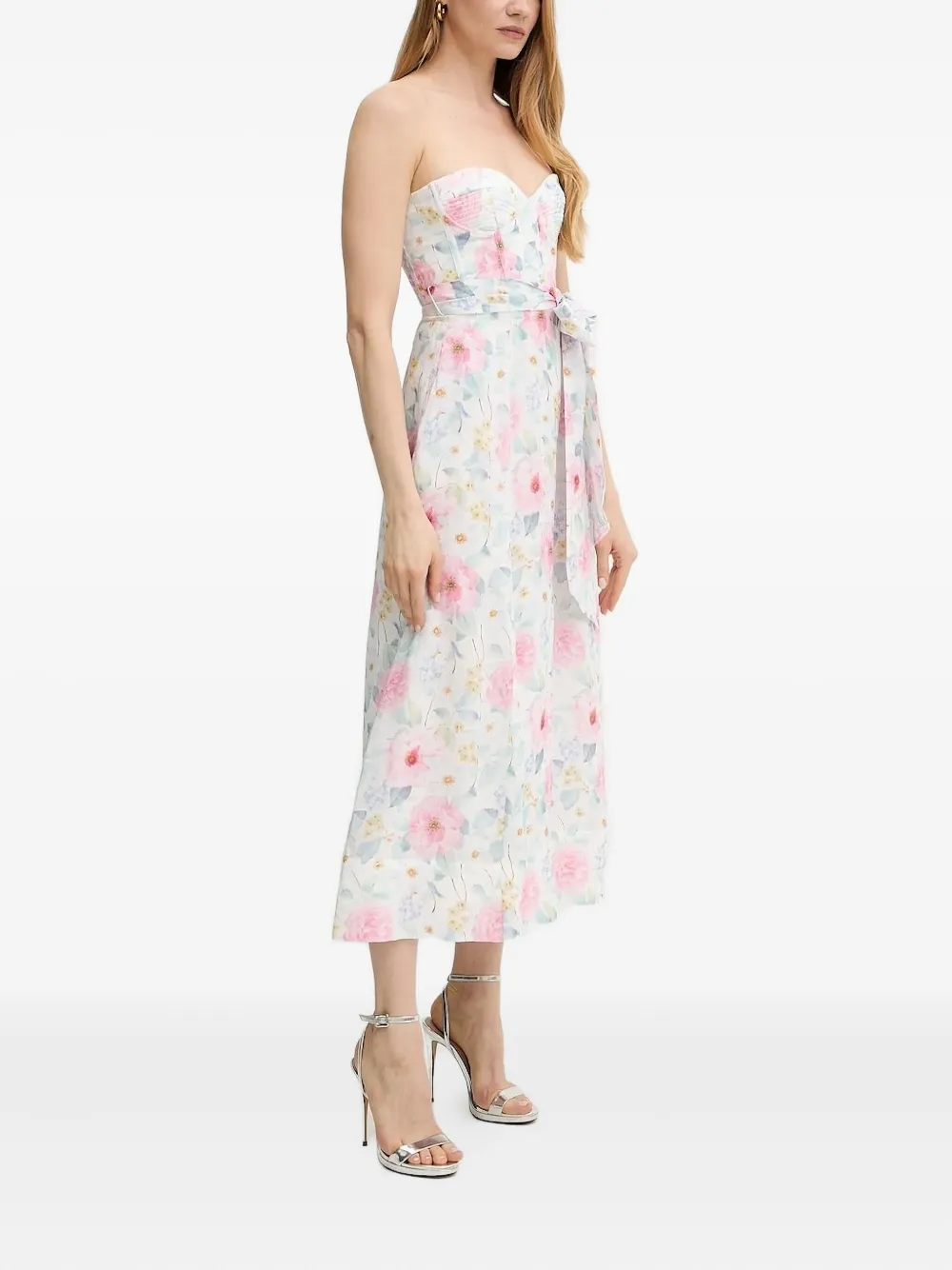Bardot floral-print corset midi dress | White | Image 1