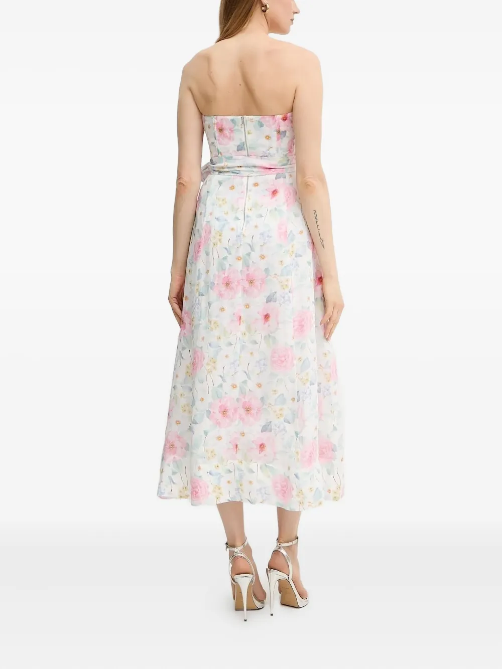 Bardot floral-print corset midi dress - Wit