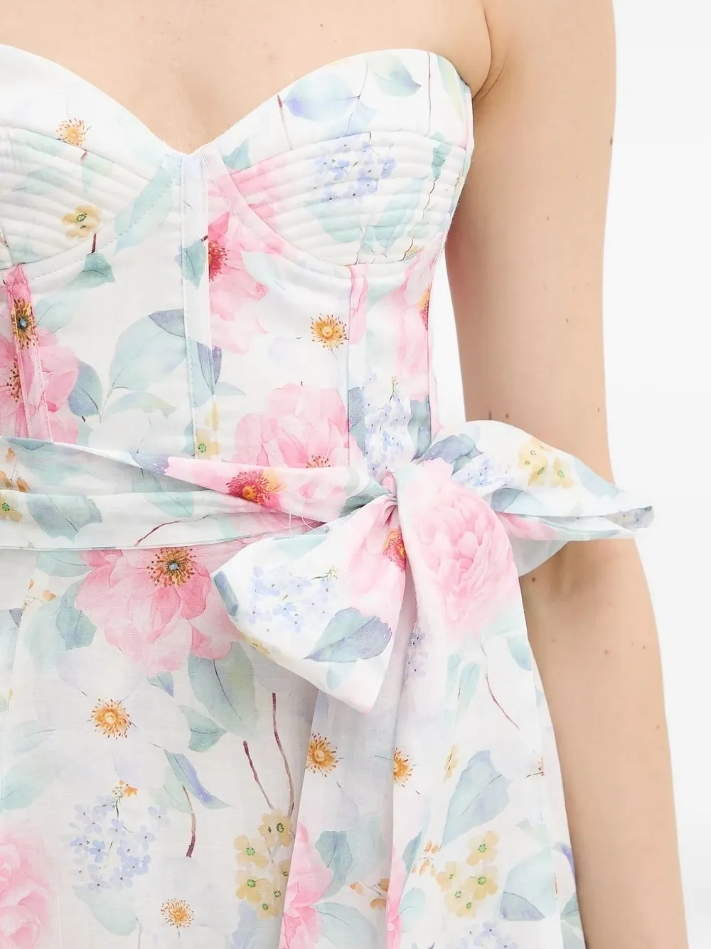 Bardot Midi-jurk met bloemenprint en korset design Wit