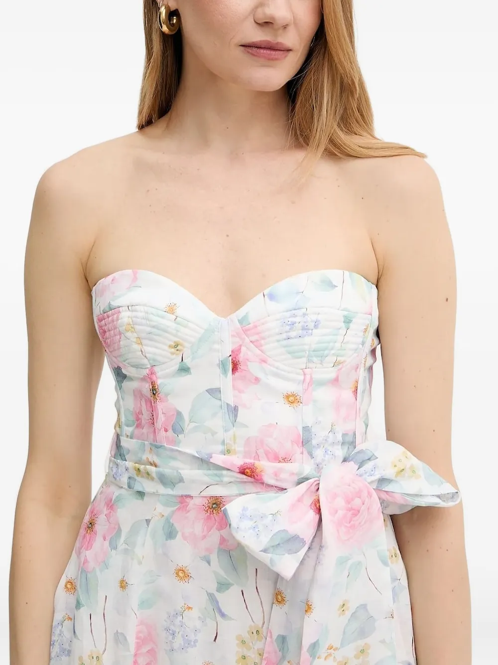 Bardot Midi-jurk met bloemenprint en korset design Wit