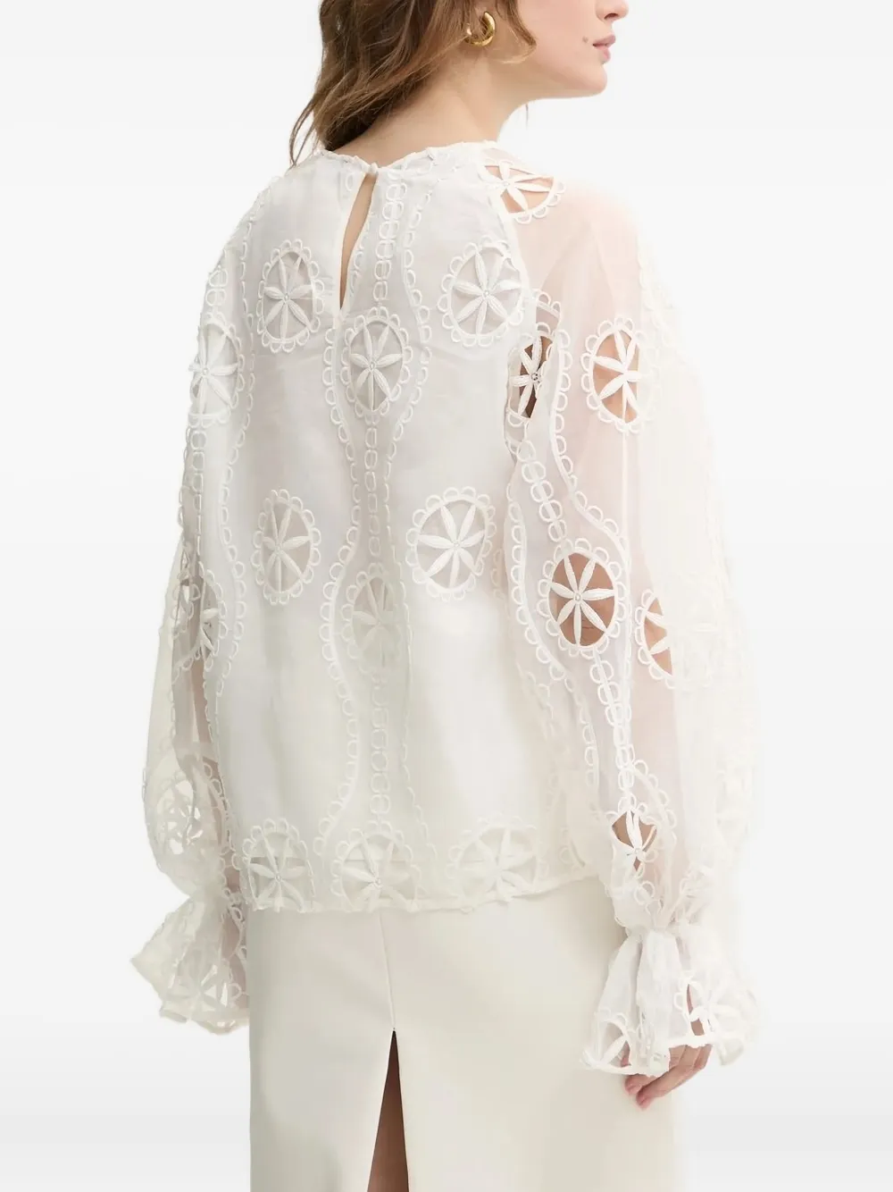 Bardot Blouse met geborduurd patroon - Wit