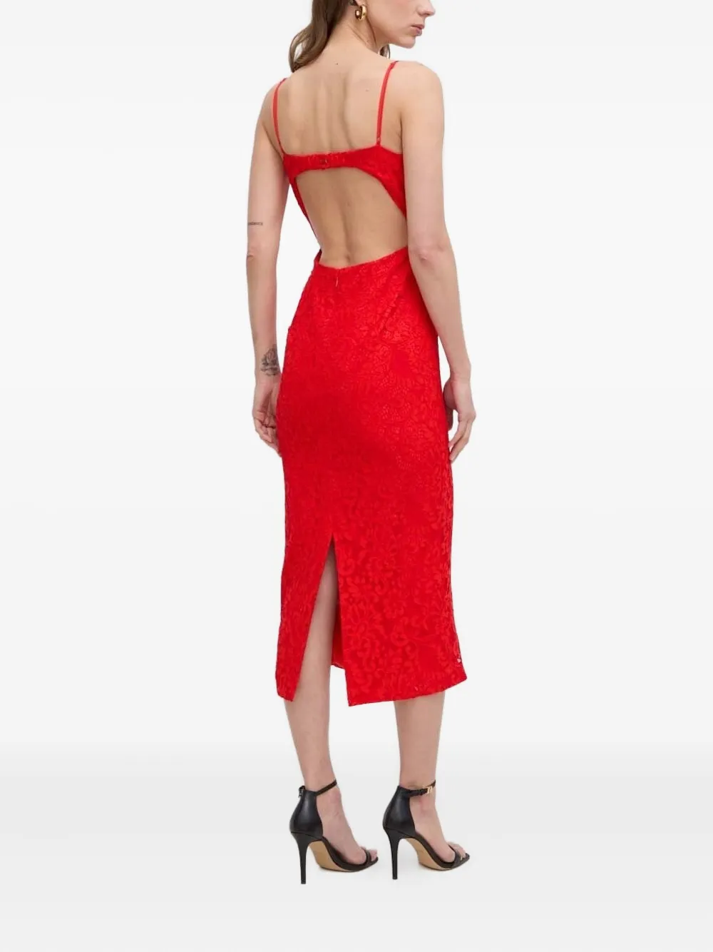 Bardot Midi-jurk met kant Rood