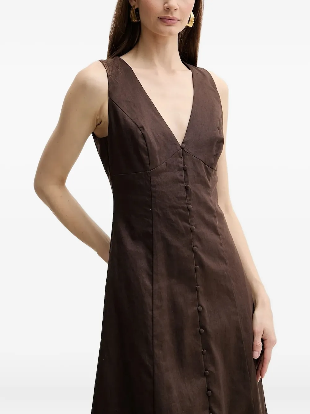 Bardot Button-front Midi Dress In Brown