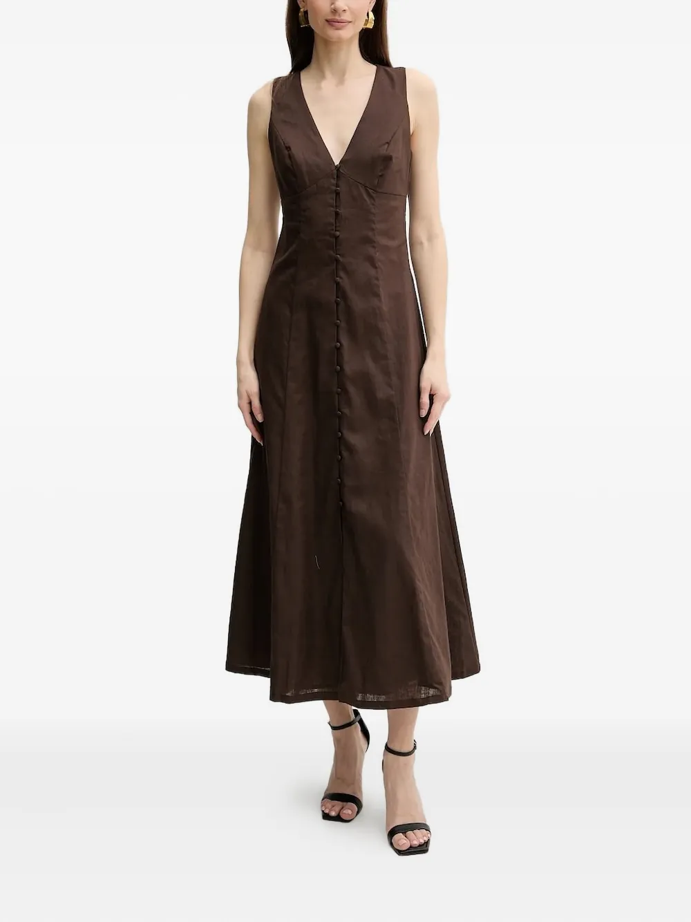 Bardot Button-front Midi Dress In Brown