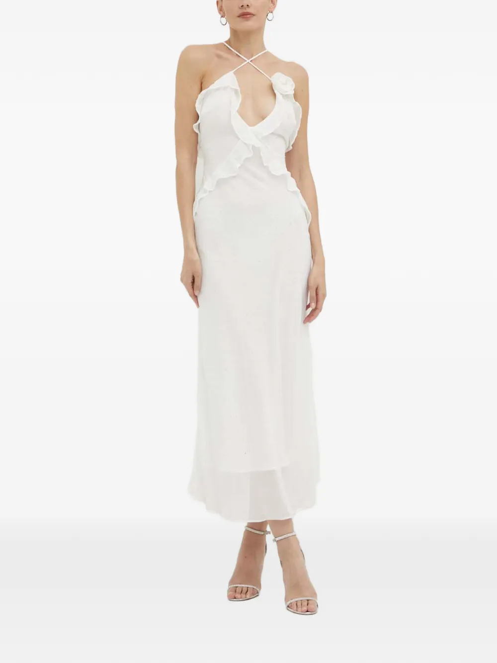 Bardot Olea ruffled-detail midi dress - Wit