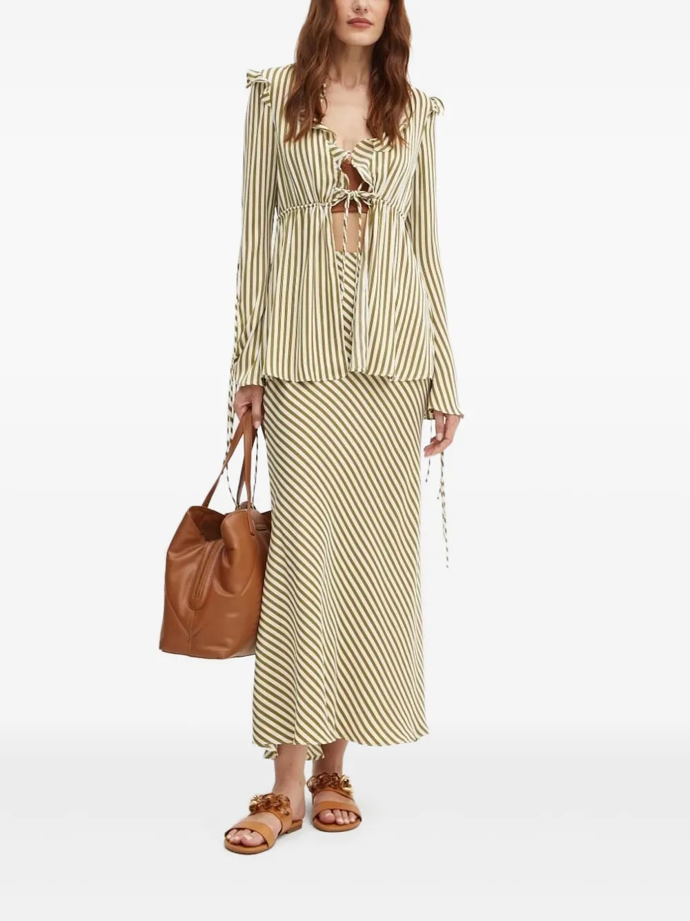 Bardot Striped Blouse In Green