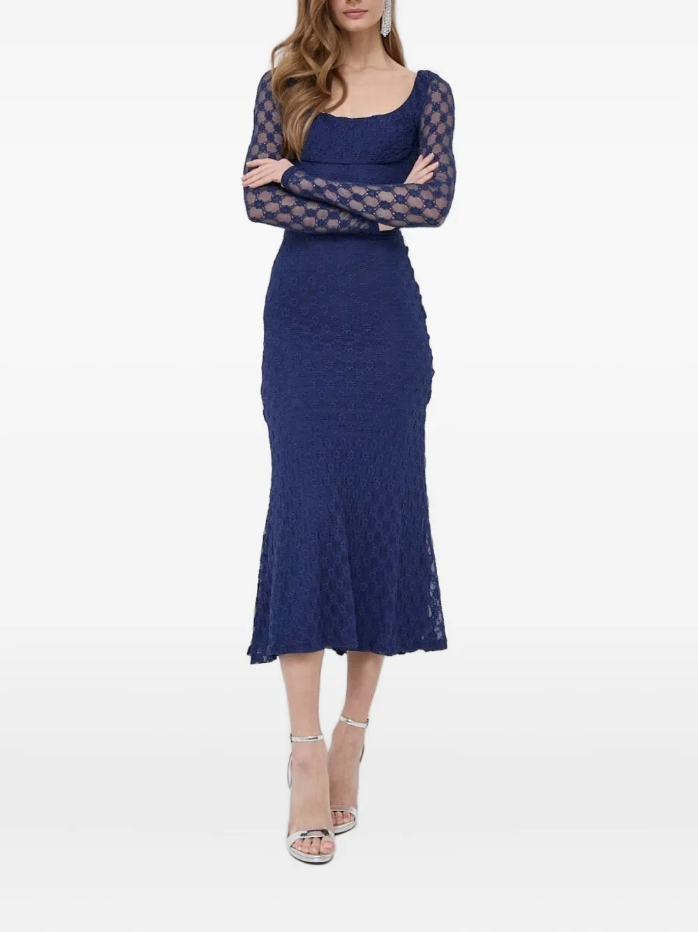 Bardot floral-lace long-sleeve dress | Blue | Image 1