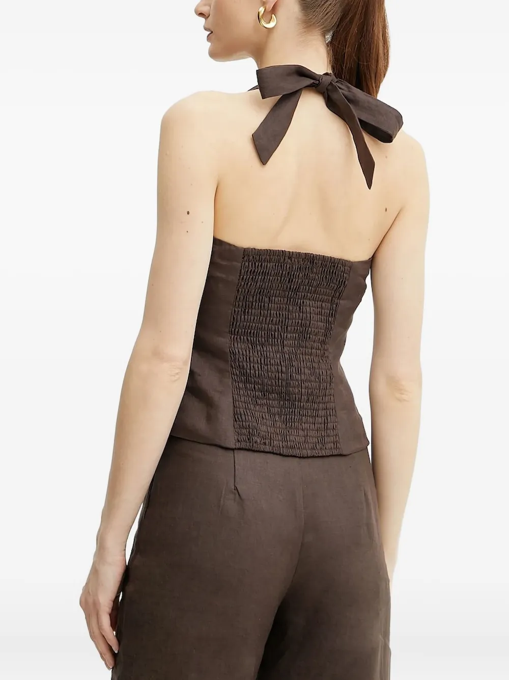 Bardot Gesmockte top met halternek - Bruin