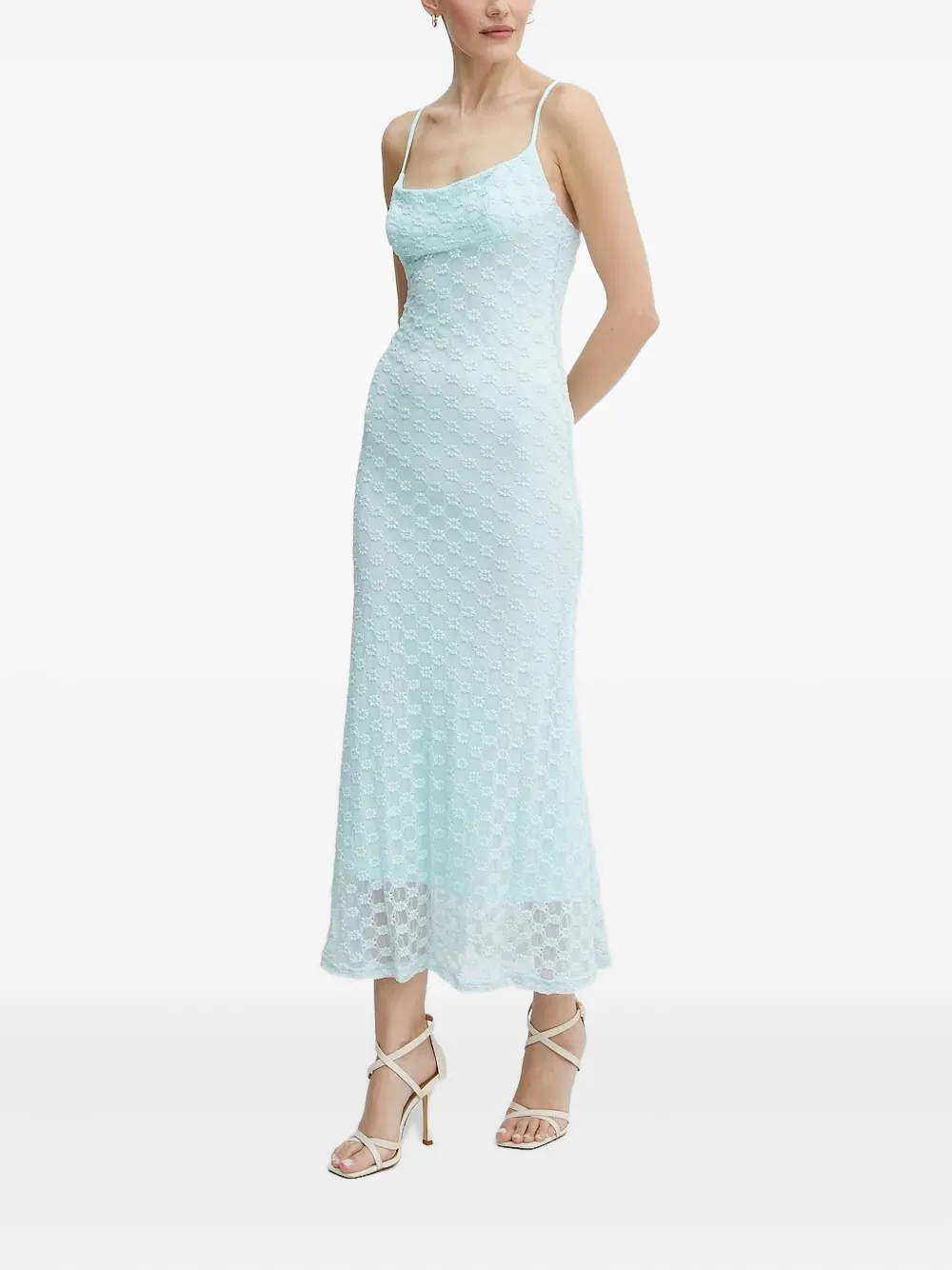 Bardot Midi-jurk met bloemenkant Blauw