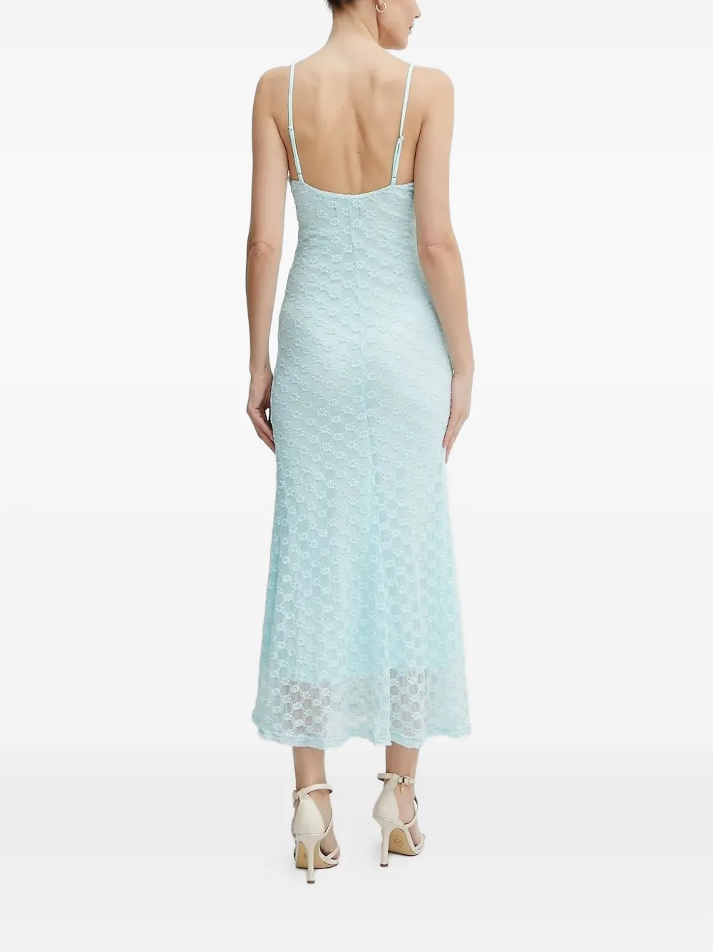Bardot Midi-jurk met bloemenkant - Blauw