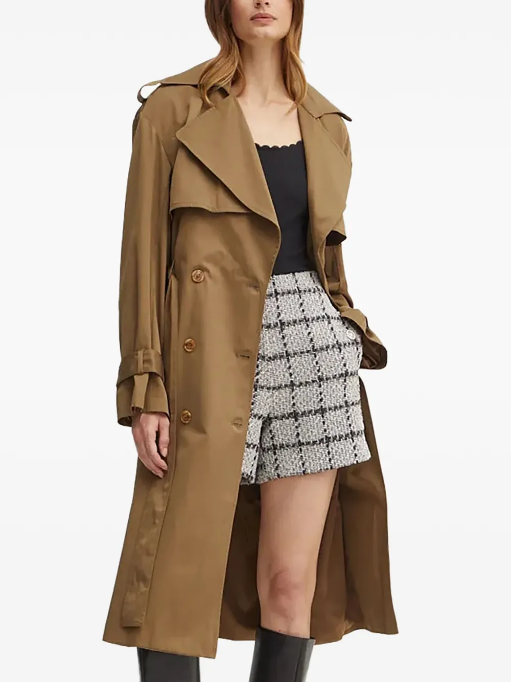 Bardot Belted Double-breasted Trench Coat In Brown