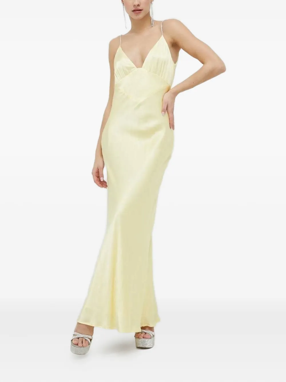 Bardot Capri Crystal-embellished Satin Maxi-dress In Yellow