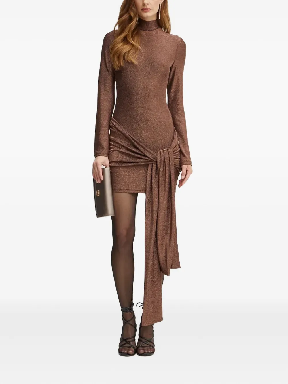 Bardot Mini-jurk met gestrikte voorkant en col Bruin