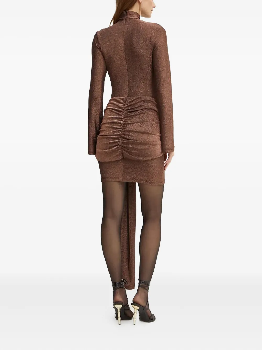 Bardot Mini-jurk met gestrikte voorkant en col Bruin