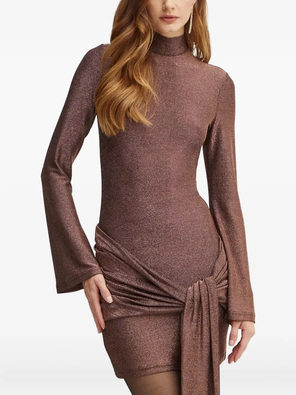 Bardot mock-neck tie-front mini dress - Bruin