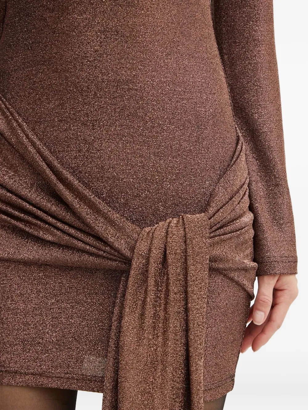 Bardot Mini-jurk met gestrikte voorkant en col Bruin