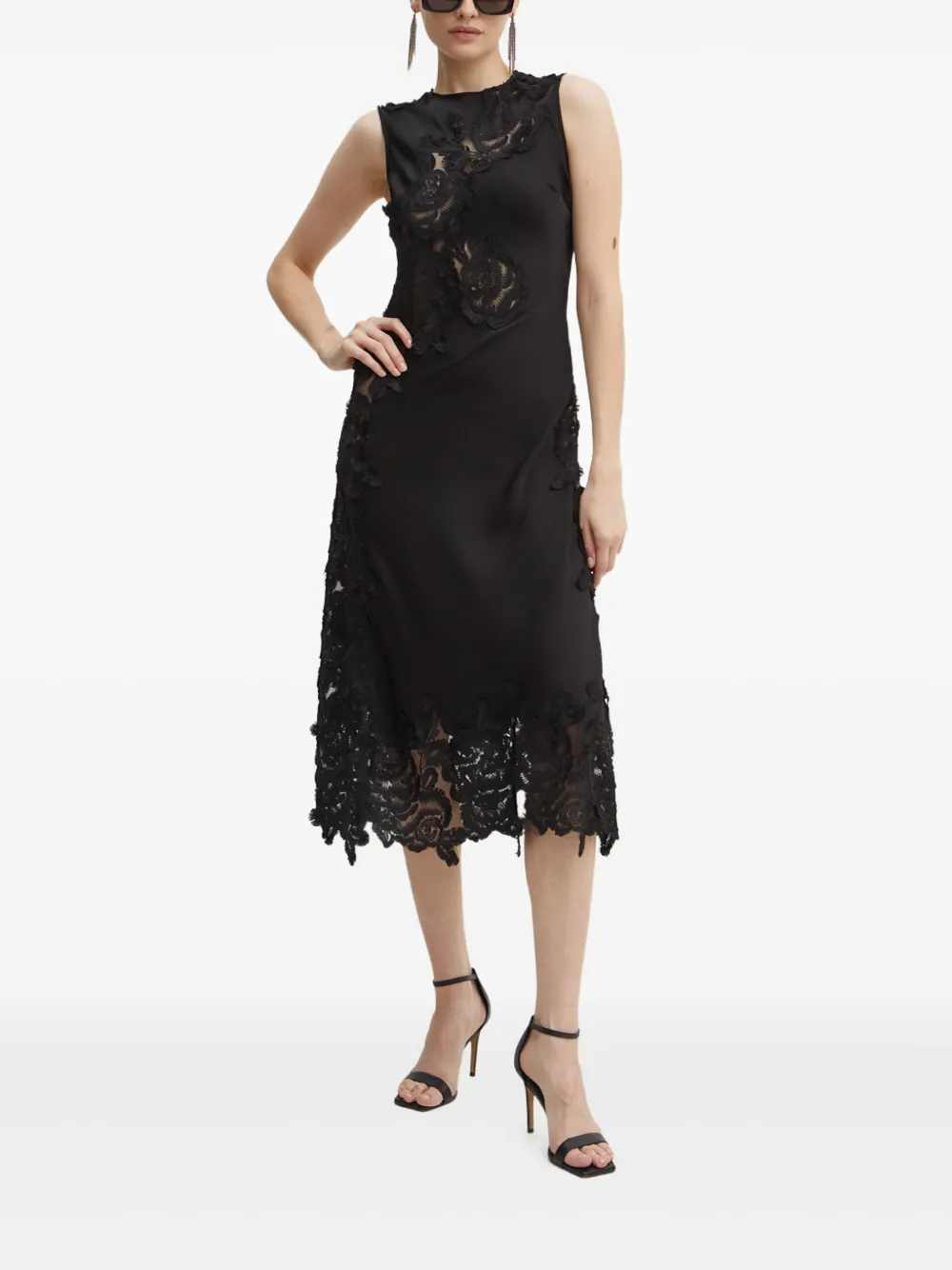 Bardot Midi-jurk met kant - Zwart