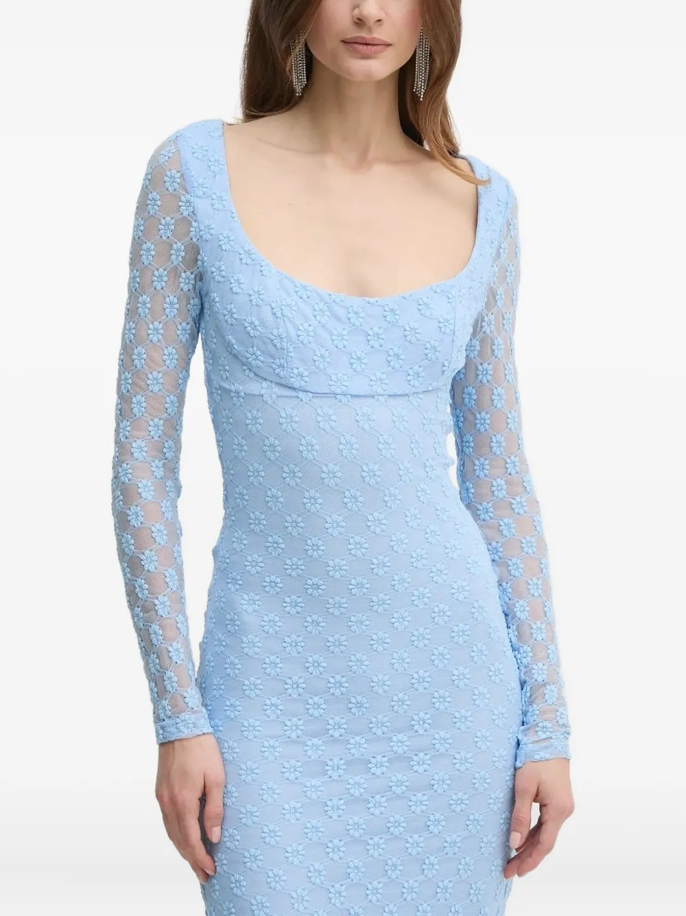 Bardot Midi-jurk met bloemenkant Blauw