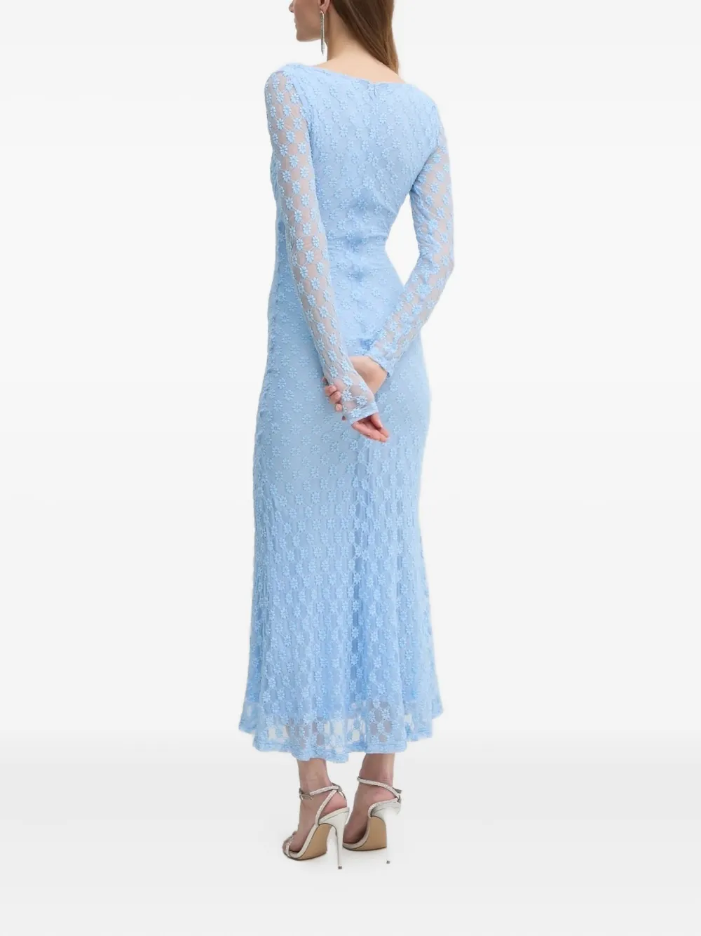 Bardot floral-lace midi dress - Blauw