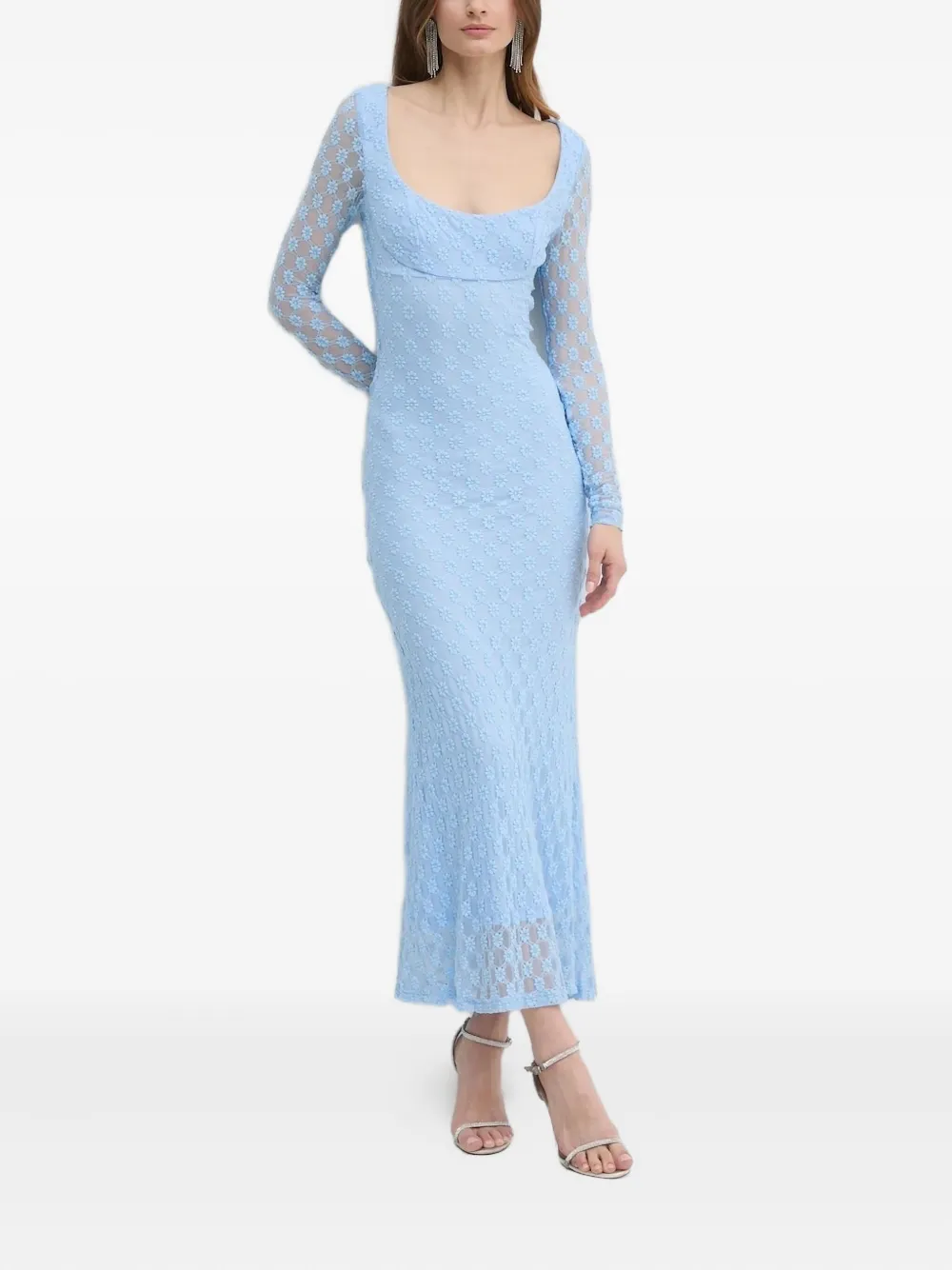 Bardot Midi-jurk met bloemenkant Blauw