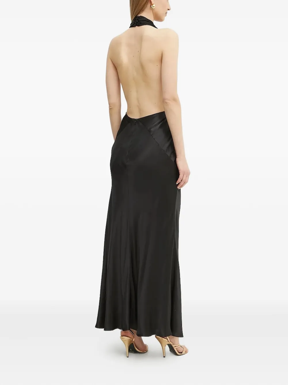 Bardot Maxi-jurk met open rug en col Zwart