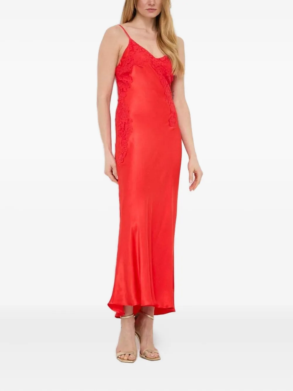 Bardot Midi-jurk met kanten vlak Rood