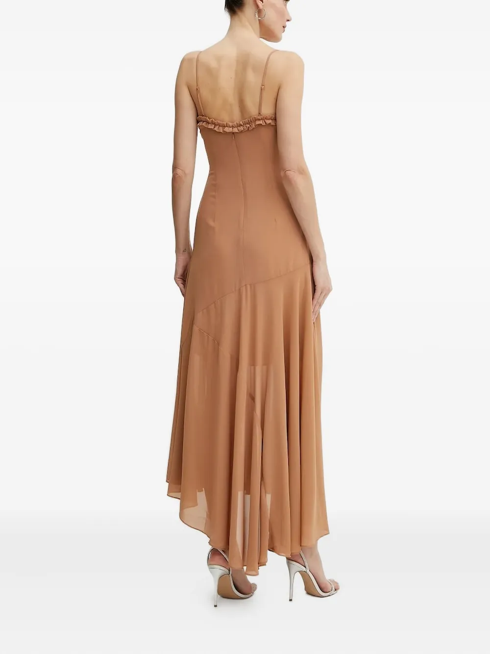 Bardot Asymmetrische jurk met ruches Bruin