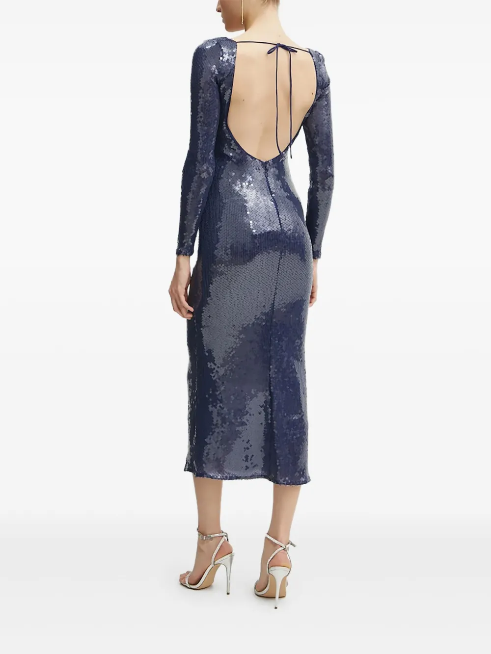 Bardot Verona midi-jurk met pailletten en lange mouwen - Blauw