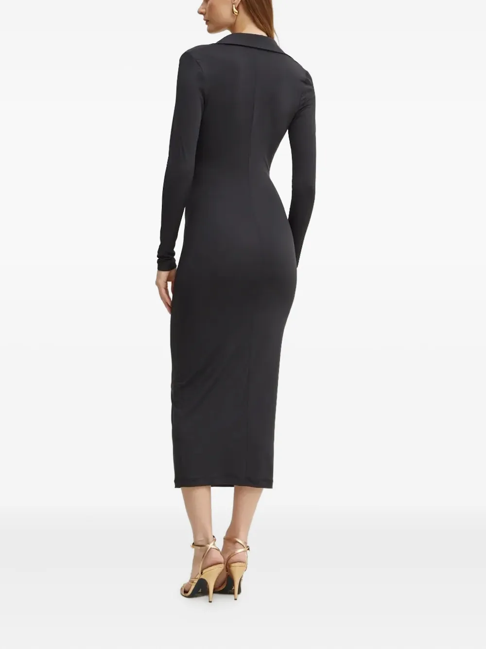 Bardot Midi-jurk met lange mouwen en col - Zwart