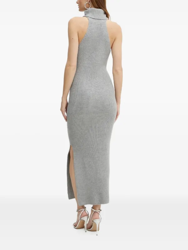 Bardot Ribbed Turtleneck Maxi Dress - Grey