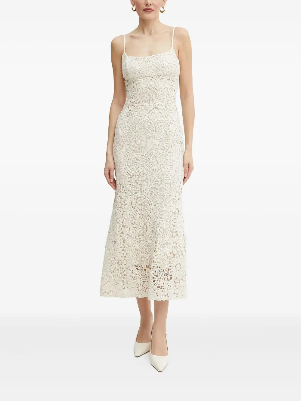 Bardot Midi-jurk met kant - Beige