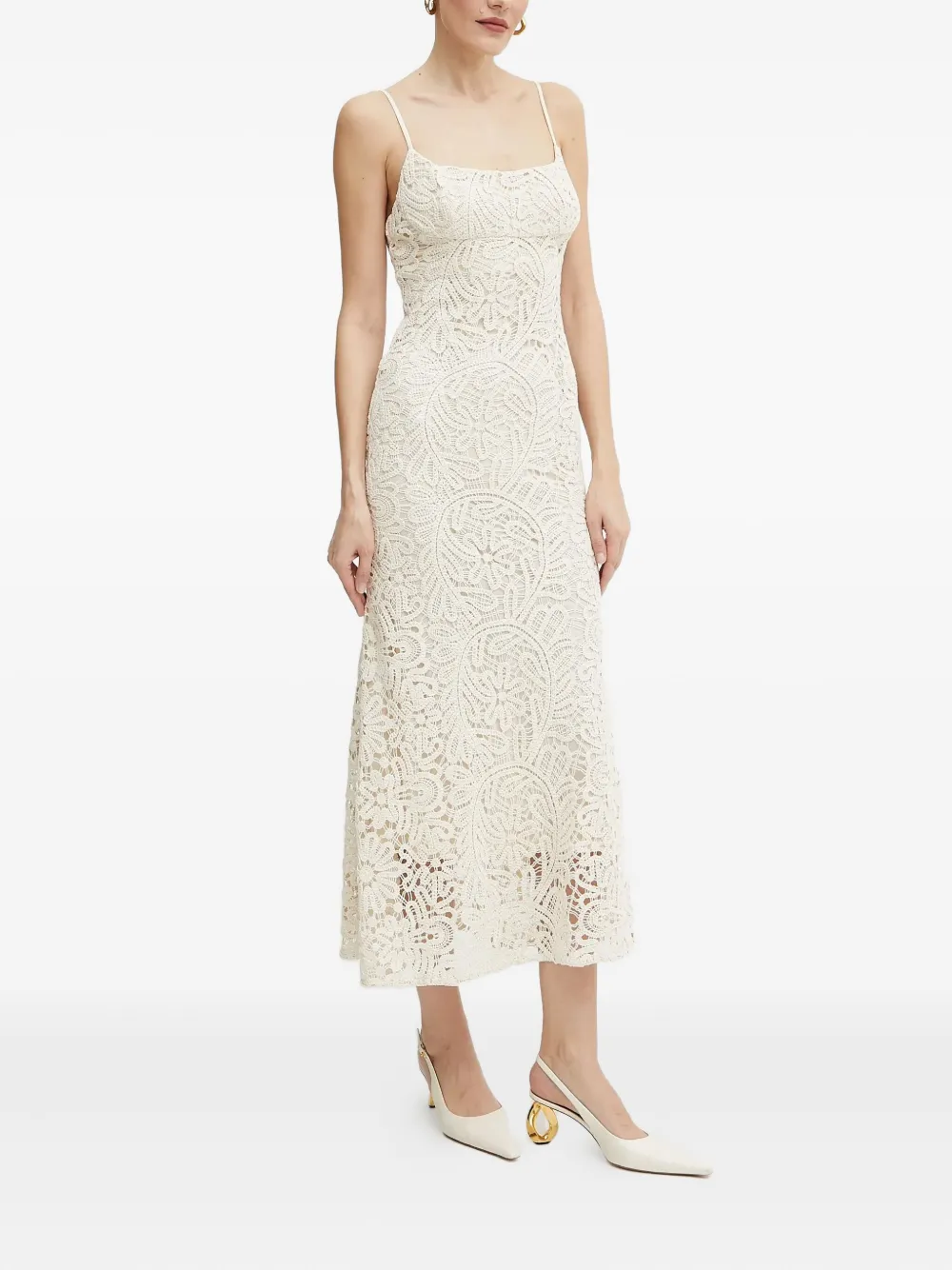 Bardot Midi-jurk met kant Beige