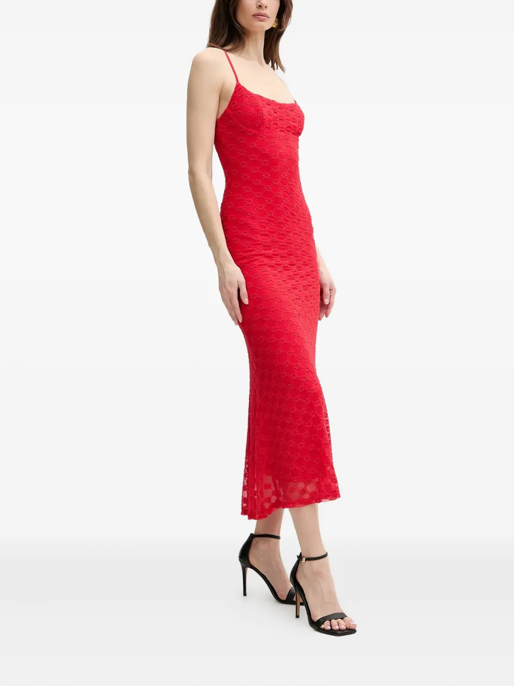 Bardot Flared midi-jurk - Rood