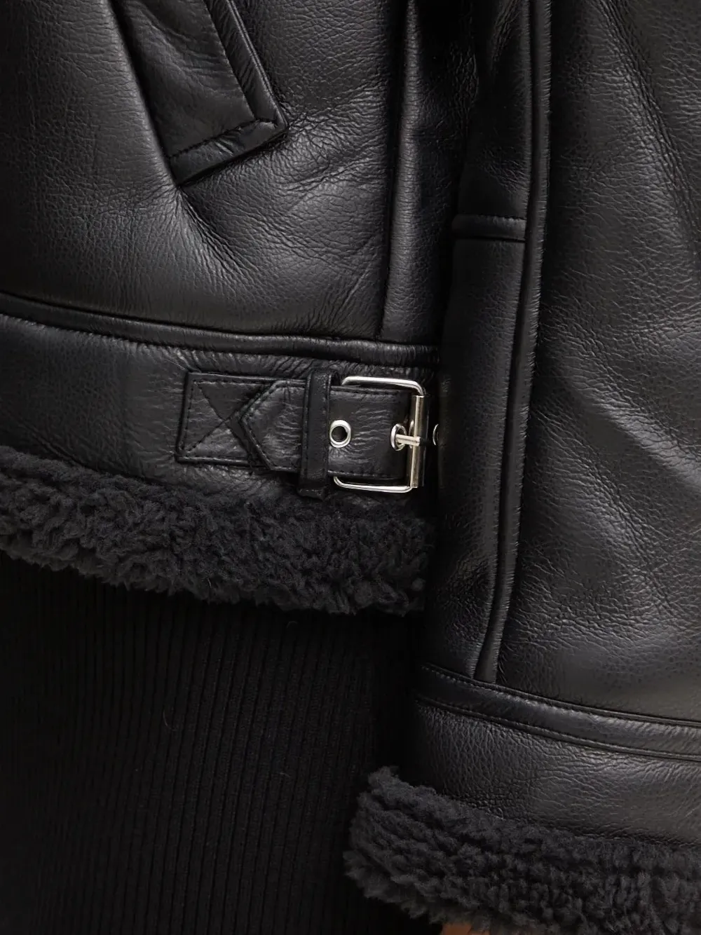 Bardot Fleece-collar Buckle-detail Biker Jacket In Black
