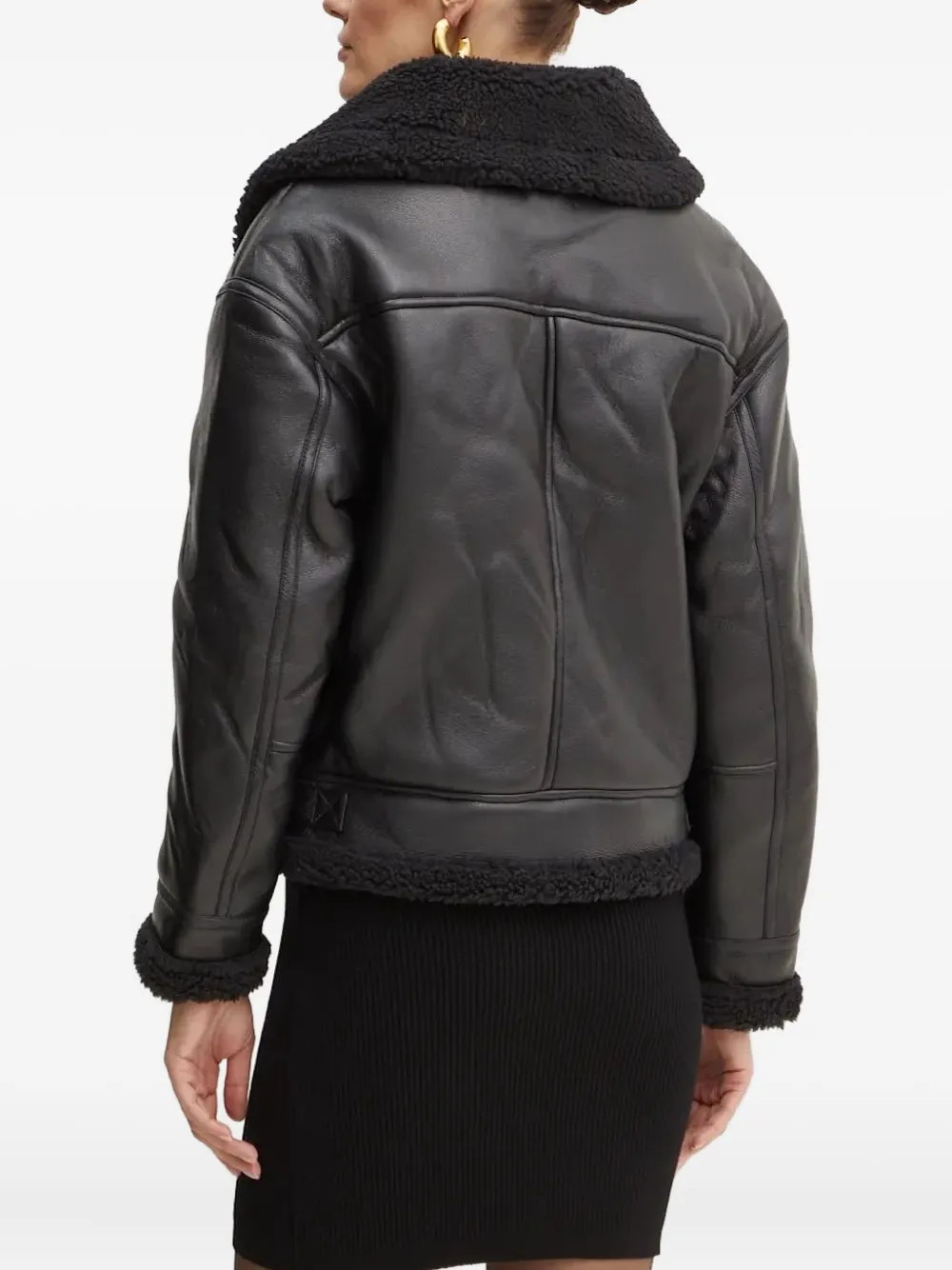 Bardot Fleece-collar Buckle-detail Biker Jacket In Black