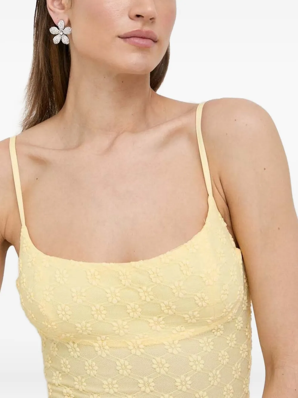 Bardot Jurk met bloemenkant Geel