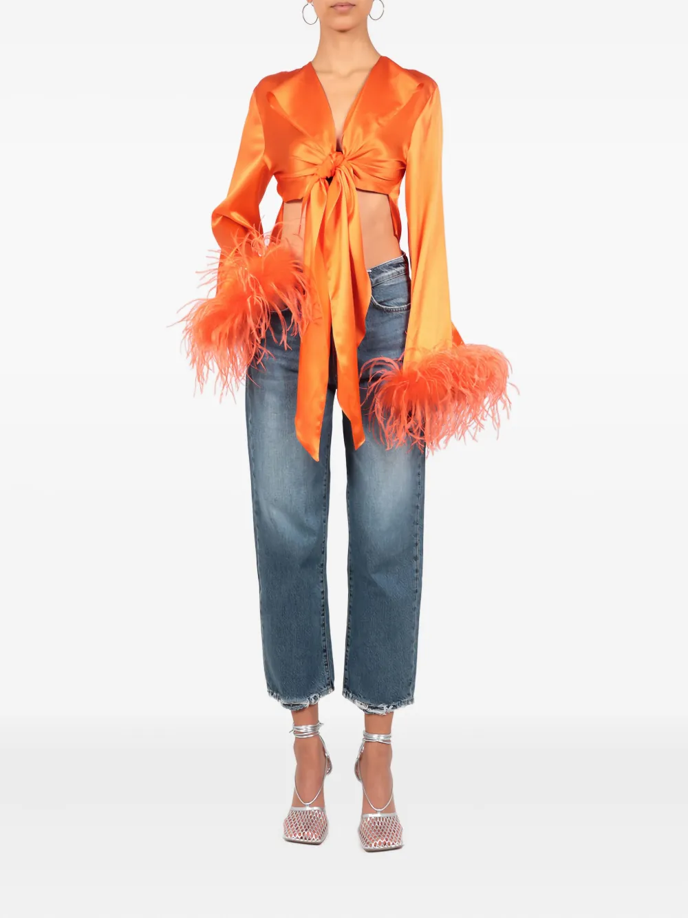 VERGUENZA feather-trimmed knotted shirt Oranje