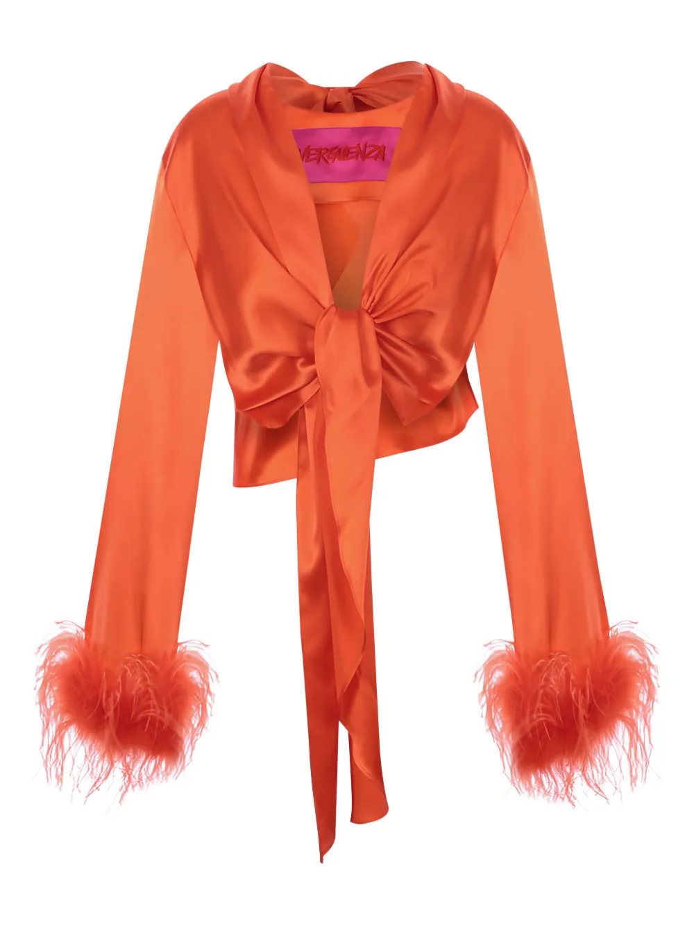 VERGUENZA feather-trimmed knotted shirt - Orange