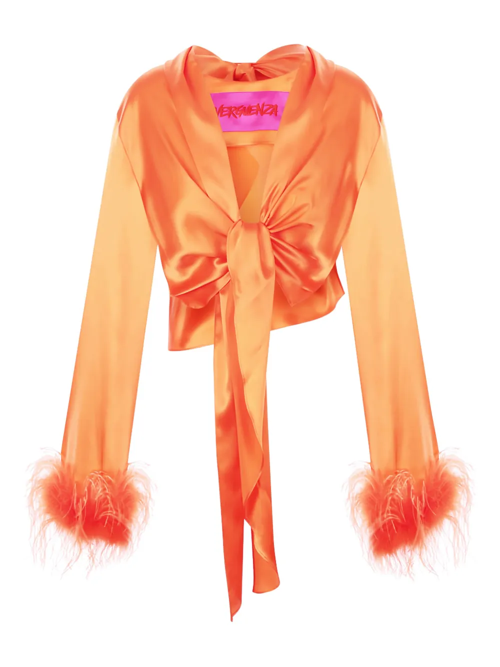 VERGUENZA feather-trimmed knotted shirt Oranje