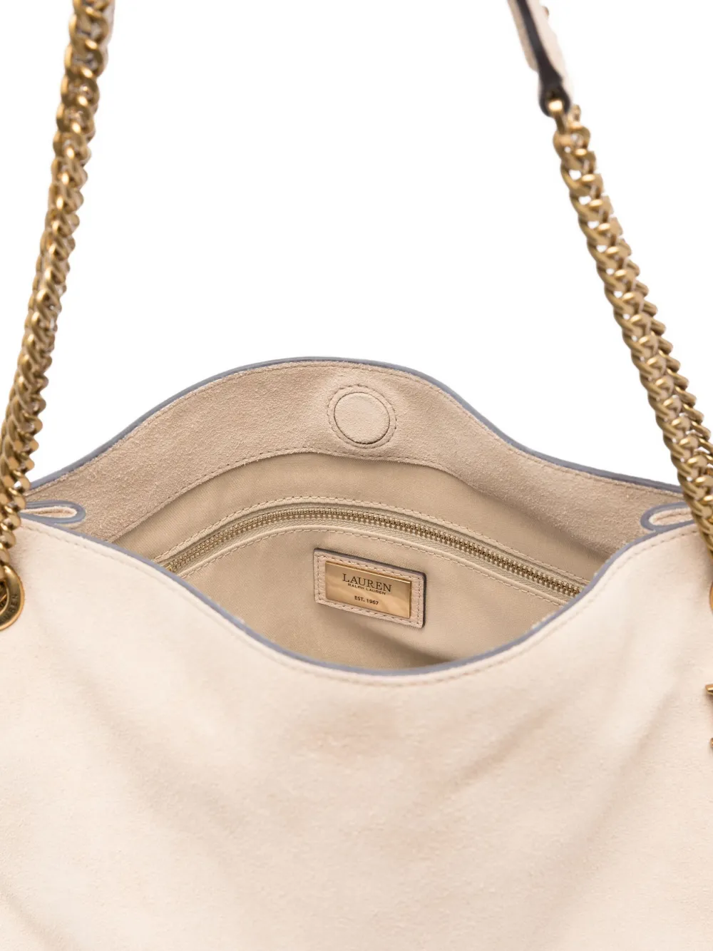 Lauren Ralph Lauren Suède shopper met kettingband Beige