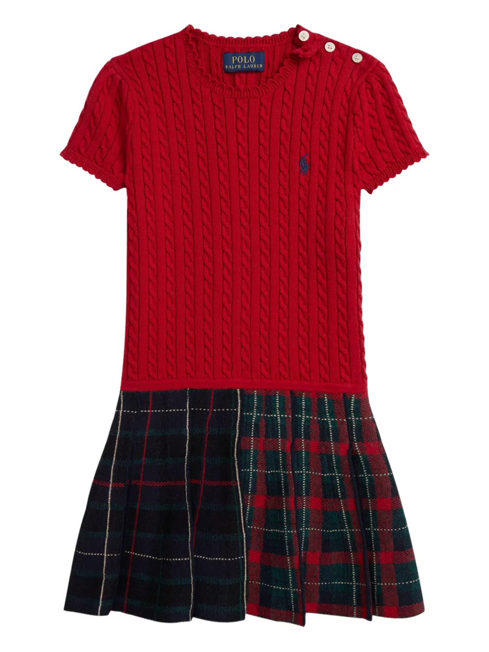 POLO RALPH LAUREN KIDS Kabelgebreide jurk met korte mouwen Rood