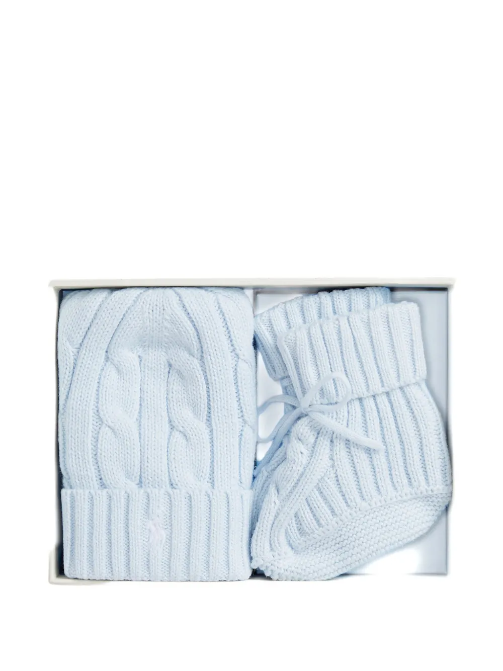 POLO RALPH LAUREN KIDS Kabelgebreide muts en laarzen set Blauw