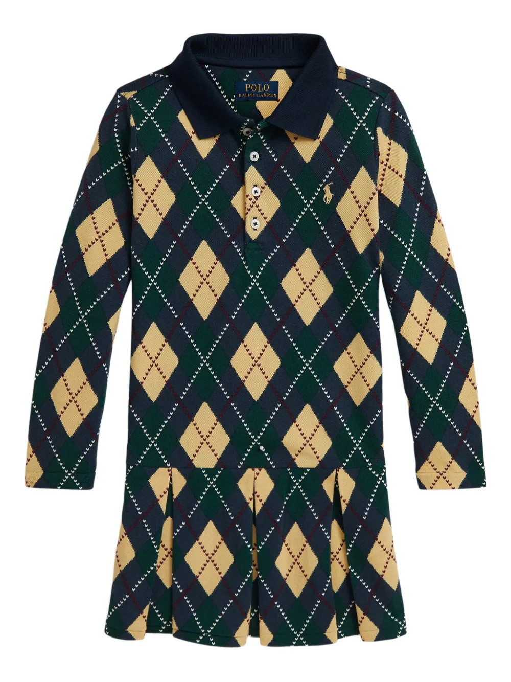 POLO RALPH LAUREN KIDS Geplooide jurk met argyle patroon Groen