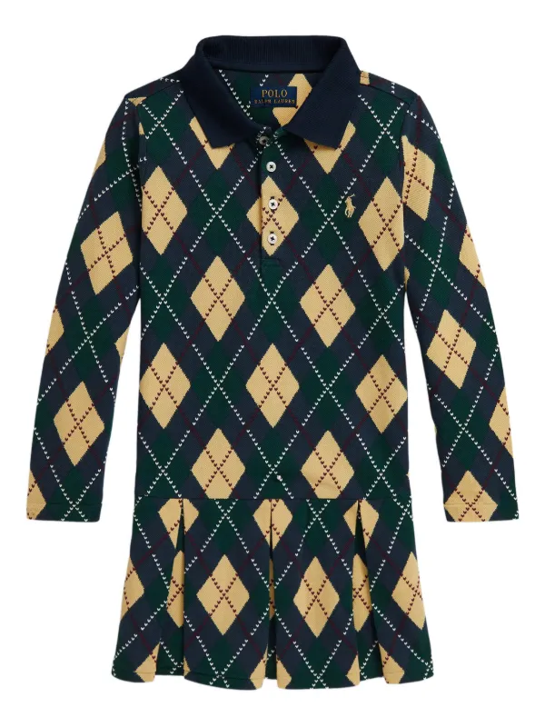 POLO RALPH LAUREN KIDS argyle-pattern Pleated Dress | Green | FARFETCH