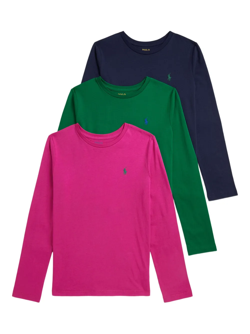 POLO RALPH LAUREN KIDS Drie jersey T-shirts met lange mouwen Roze