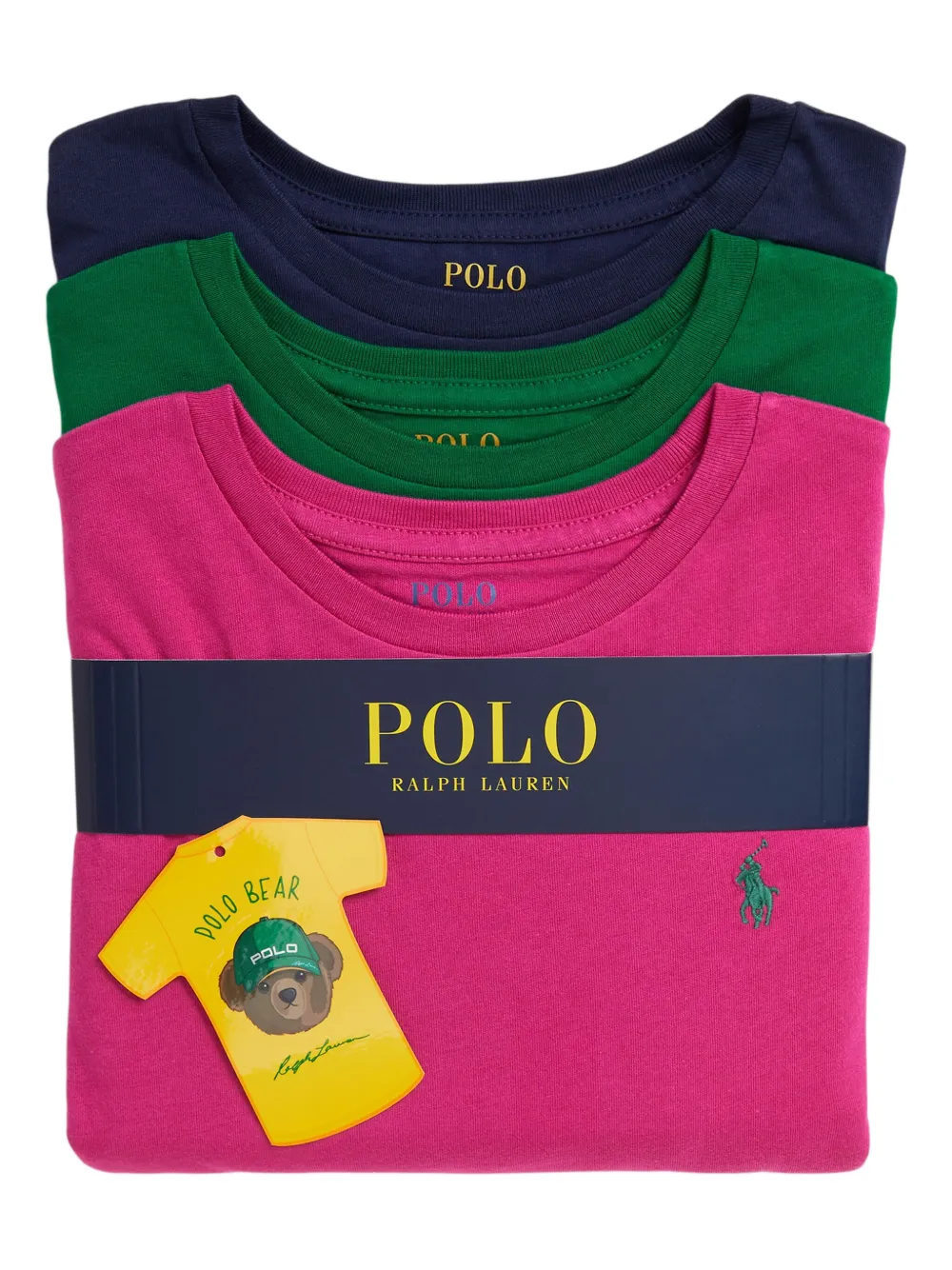 POLO RALPH LAUREN KIDS Drie jersey T-shirts met lange mouwen Roze