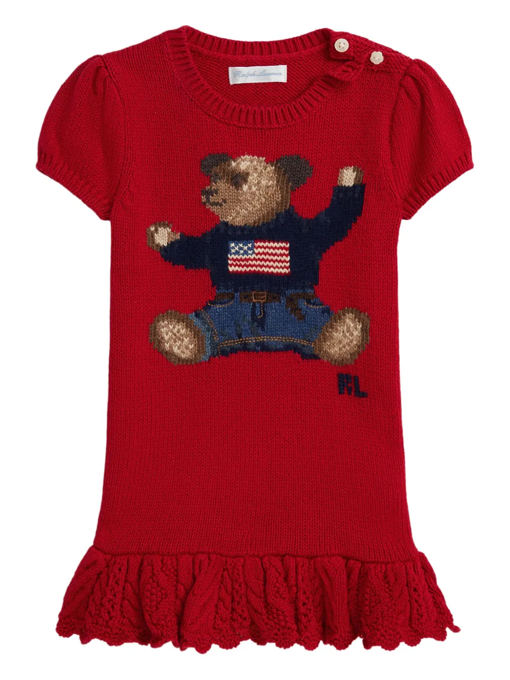 POLO RALPH LAUREN KIDS Gebreide jurk met Polo Bear-patroon Rood