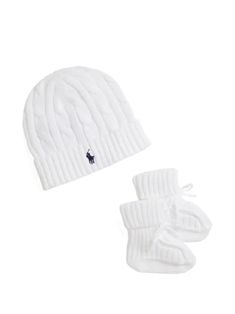 POLO RALPH LAUREN KIDS set de botines y gorro en tejido de ochos
