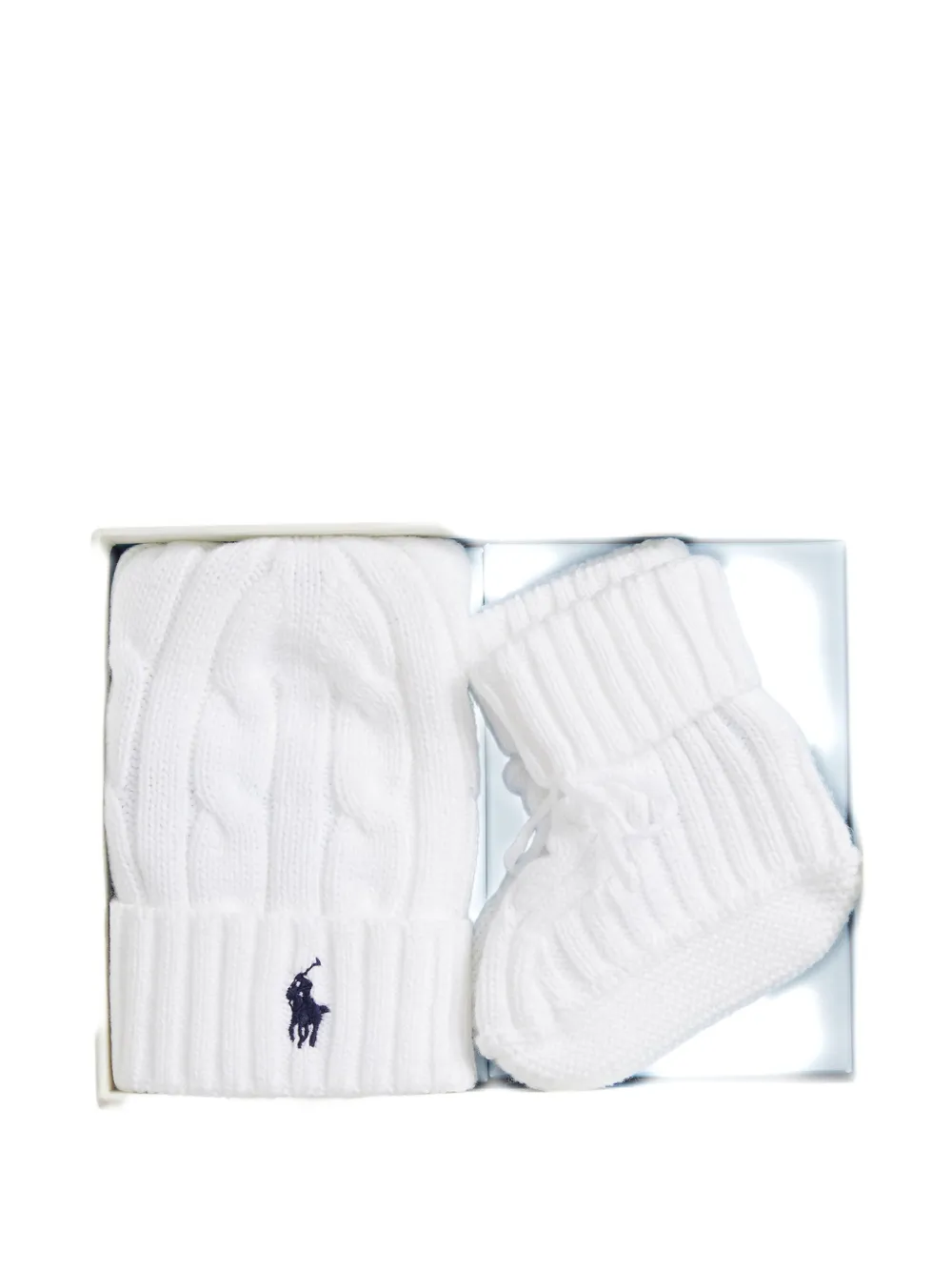 POLO RALPH LAUREN KIDS Kabelgebreide muts en laarzen set Wit