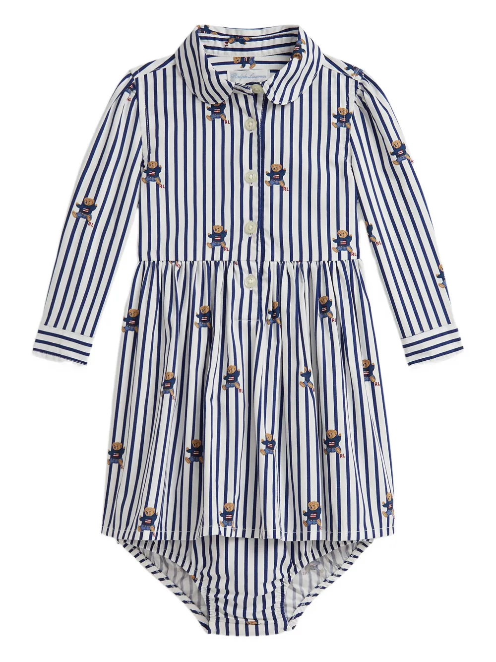 POLO RALPH LAUREN KIDS striped Polo Bear dress Blauw
